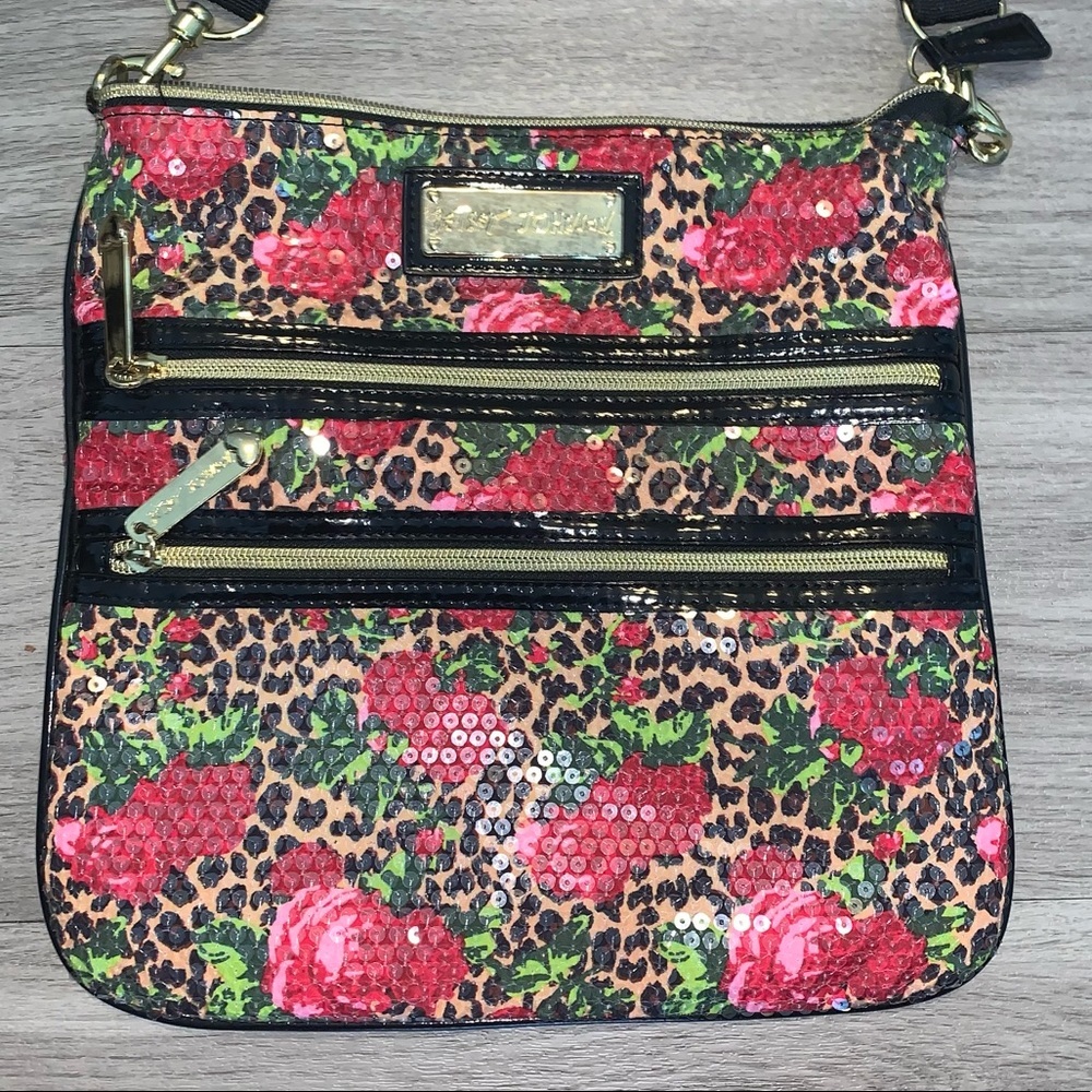 Betsy Johnson Leopard & Roses Sequined Crossbody